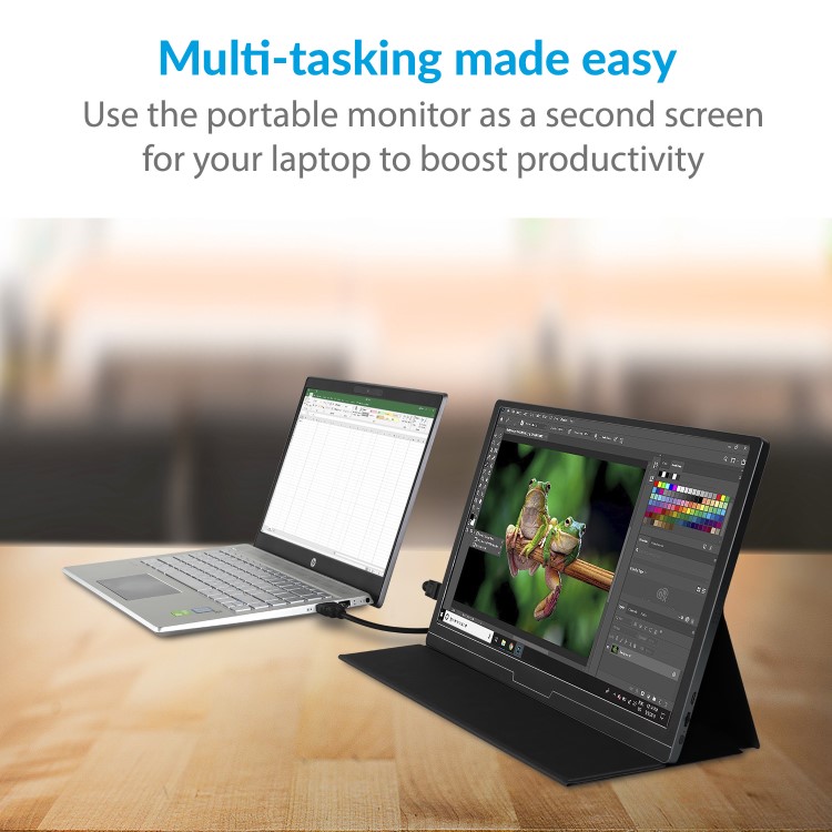 GRADE A2 - electriQ 15.6 inch Portable Gaming Monitor HDMI/USB-C Speakers Built-in - Compatible with Raspberry Pi PS4 Xbox & Mobile Phones