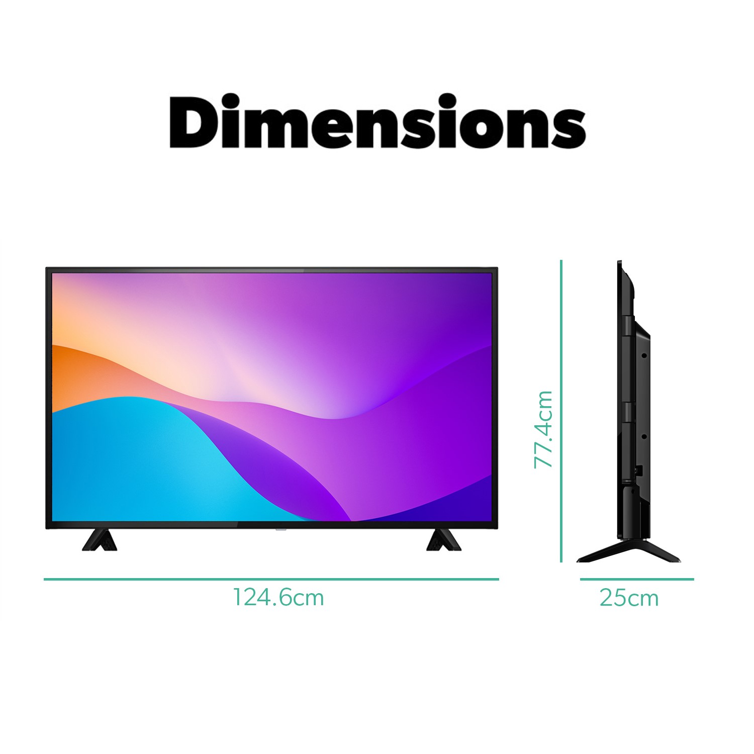 Example of TV Dimensions in CM or inches, Diagonal, width, height and depth