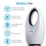 electriQ 24 Inch Smart Quiet Bladeless Tower Fan and Heater with Mood Light - White