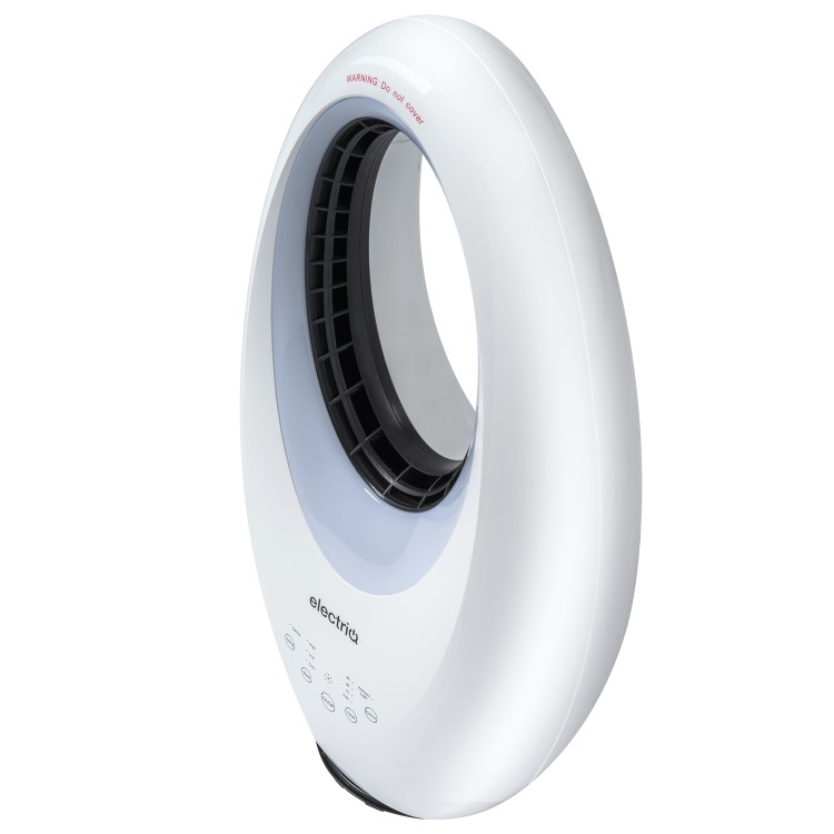 electriQ 24 Inch Smart Quiet Bladeless Tower Fan and Heater with Mood Light - White