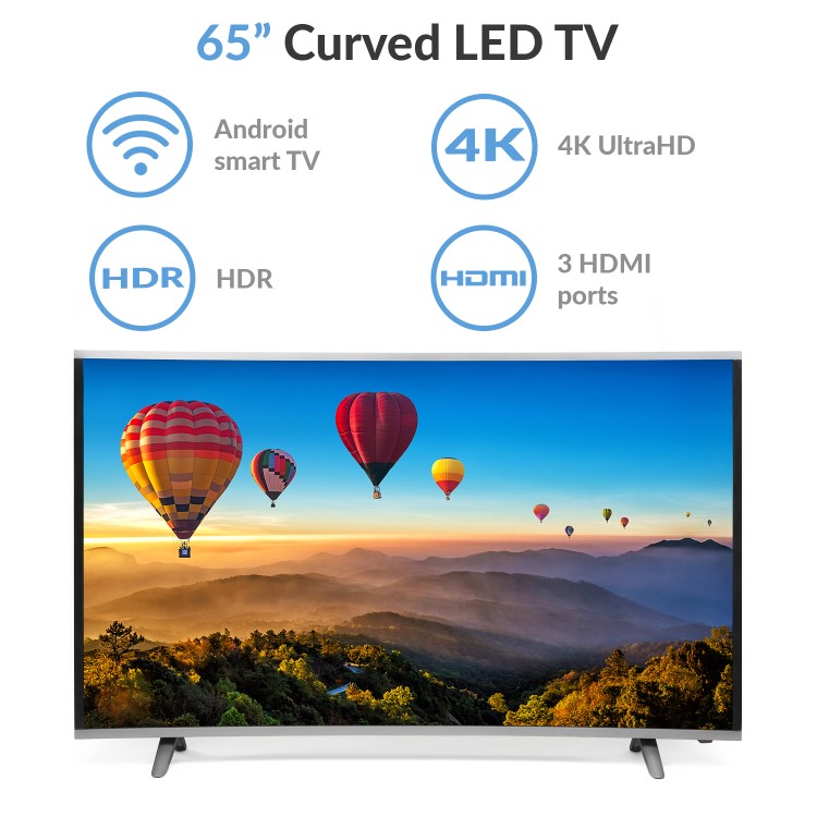 electriQ 65" Curved 4K Ultra HD Android Smart HDR LED TV with Freeview HD