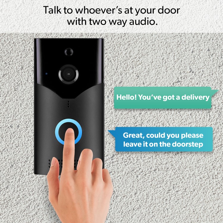 electriQ 1080p HD Wireless Video Doorbell Camera Gen 2 with Intercom & Chime - Black