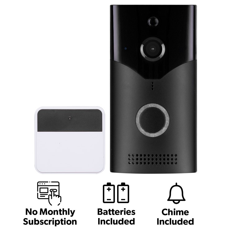 electriQ 1080p HD Wireless Video Doorbell Camera Gen 2 with Intercom & Chime - Black