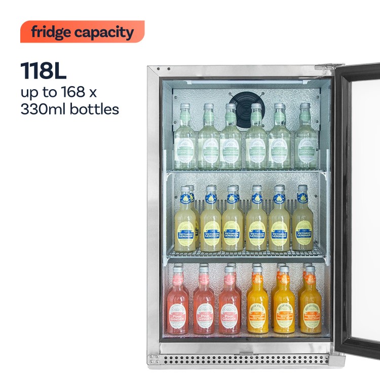 electriQ 118 Litre Single Door Commercial Outdoor Use Drinks Cooler - Stainless Steel
