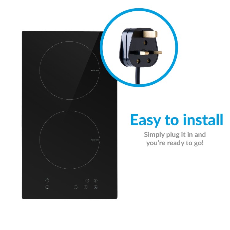 GRADE A1 - electriQ 30cm Domino Two Zone Induction Hob Black - Plug in and go ! 