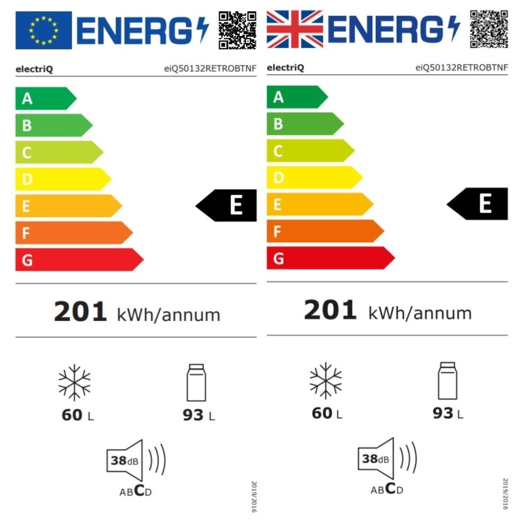 electriQ 153 Litre 60/40 Retro Freestanding Fridge Freezer - Blue Total No Frost