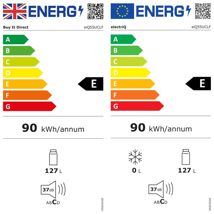 electriQ 127 Litre Freestanding Under Counter Larder Fridge - White