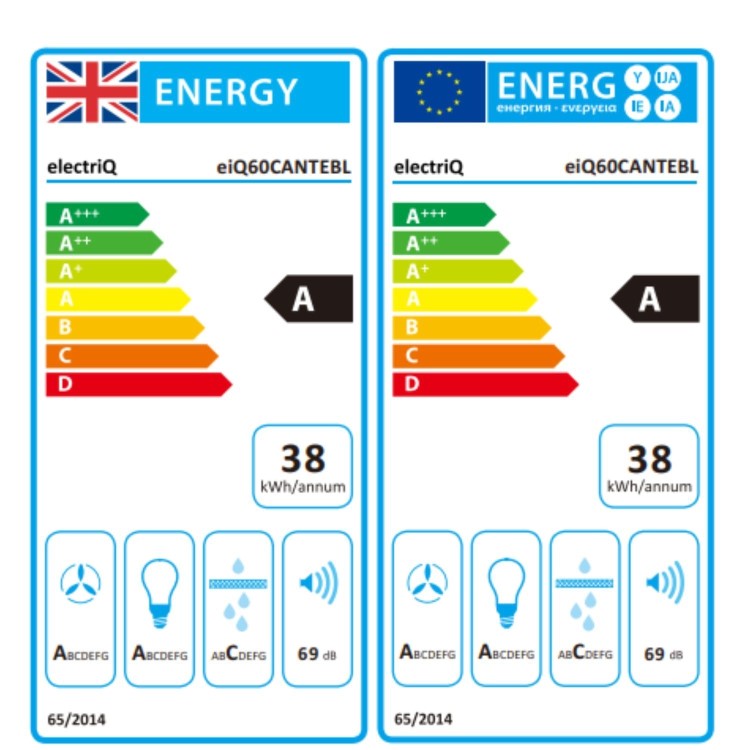 electriQ 60cm Telescopic Canopy Cooker Hood – Black