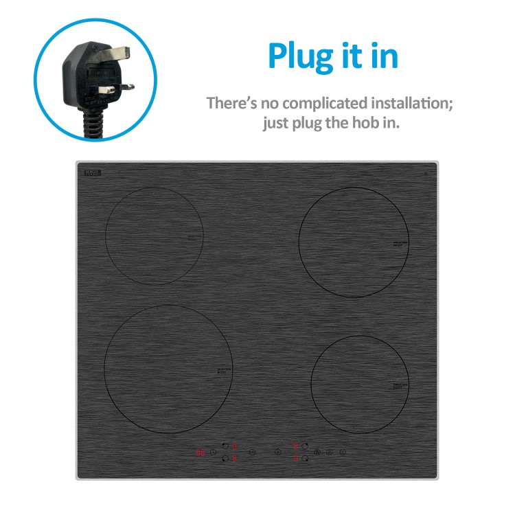 Refurbished electriQ eiQ60INDTPREM 60cm 4 Zone Plug In Induction Hob Grey Painted