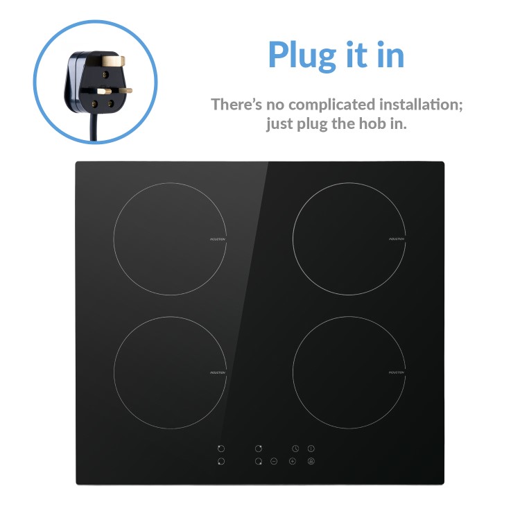 GRADE A1 - electriQ 60cm 4 Zone 13amp Touch Control Induction Hob - Plug in and go !  
