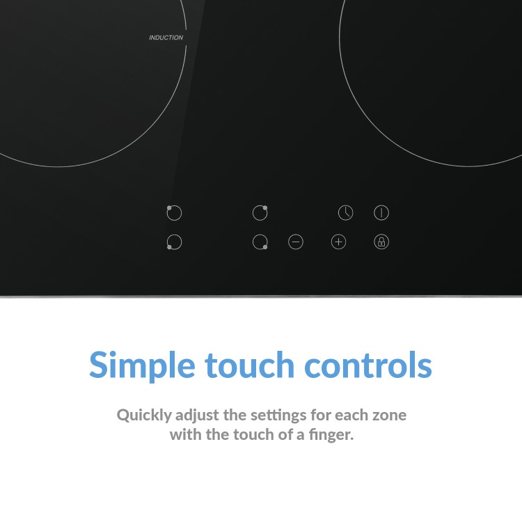 GRADE A1 - electriQ 60cm 4 Zone 13amp Touch Control Induction Hob - Plug in and go !  