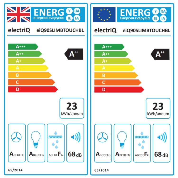 electriQ 90cm Slimline Chimney Cooker Hood - Black