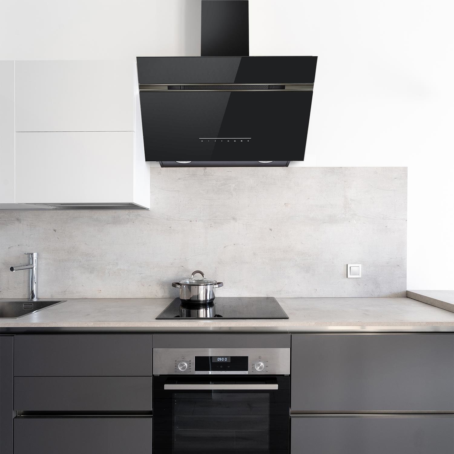 electriQ 60cm Super Silent Angled Cooker Hood Black electriQ