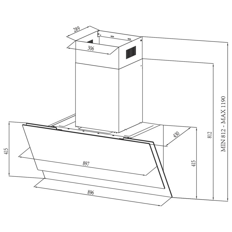 electriQ 90cm Touch & Gesture Control Angled Chimney Cooker Hood - White