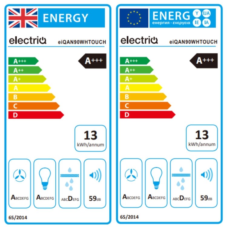 electriQ 90cm Touch & Gesture Control Angled Chimney Cooker Hood - White