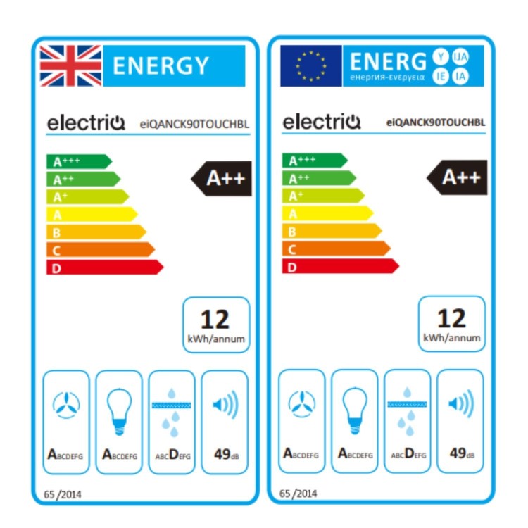 electriQ 90cm Angled Chimney Cooker Hood - Black