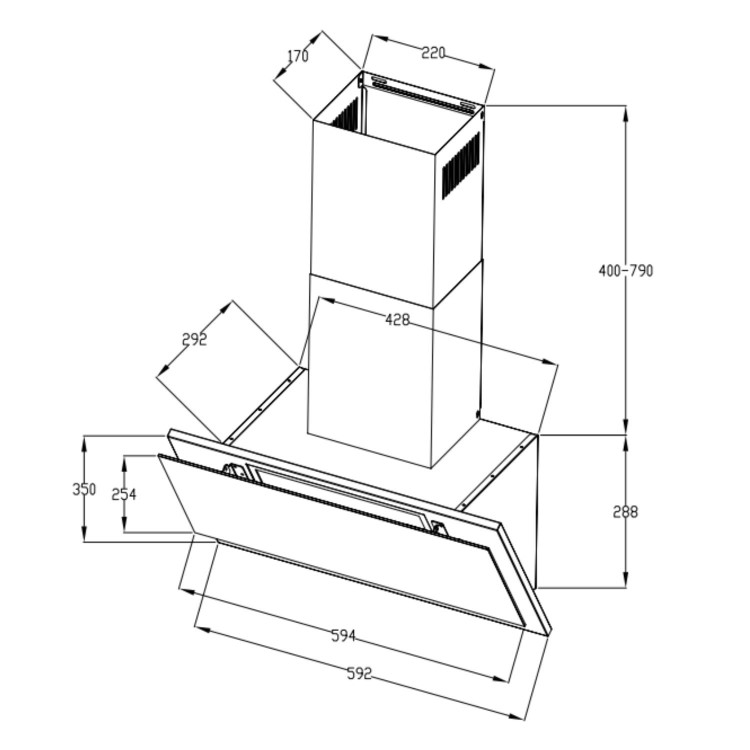 electriQ 60cm Angled Chimney Cooker Hood - Black