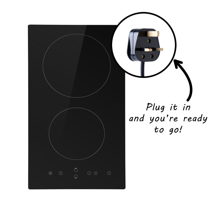 GRADE A1 - electriQ 30cm Domino Touch Control Two Zone Ceramic Hob in Black - Plug in and go!