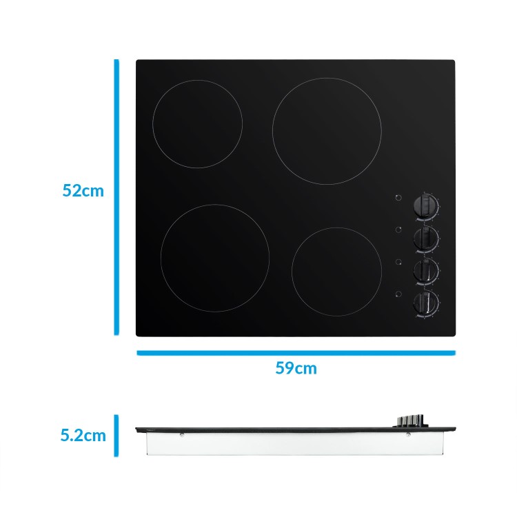 GRADE A3 - electriQ 60cm 4 Zone Glass Ceramic Hob With Knob Control 
- Black