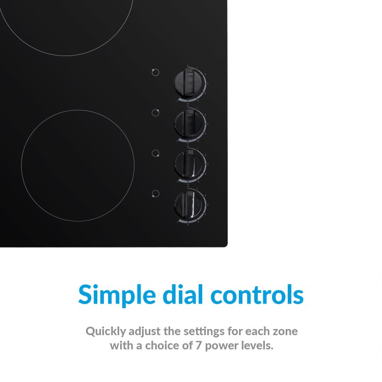 GRADE A3 - electriQ 60cm 4 Zone Glass Ceramic Hob With Knob Control 
- Black