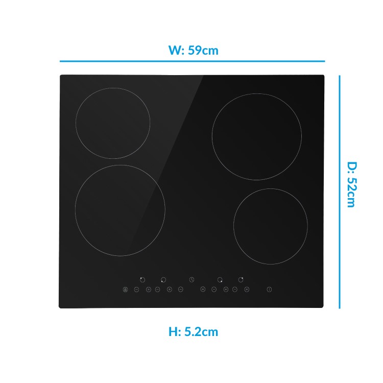GRADE A1 - electriQ 60cm 4 Zone Ceramic Hob
 with Touch Control - Black