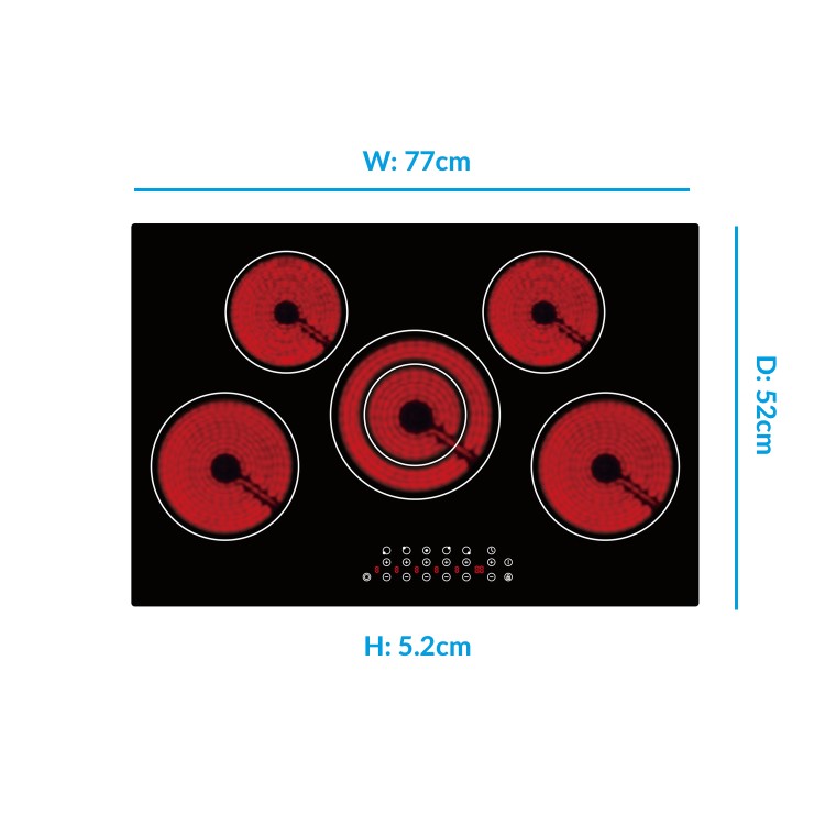 GRADE A2 - electriQ 77cm 5 Zone Touch Control Ceramic Hob