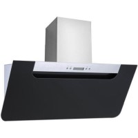 Refurbished electriQ eIQCHB90B 90cm Angled Cooker Hood with Optional Chimney Black Glass and Stainless Steel