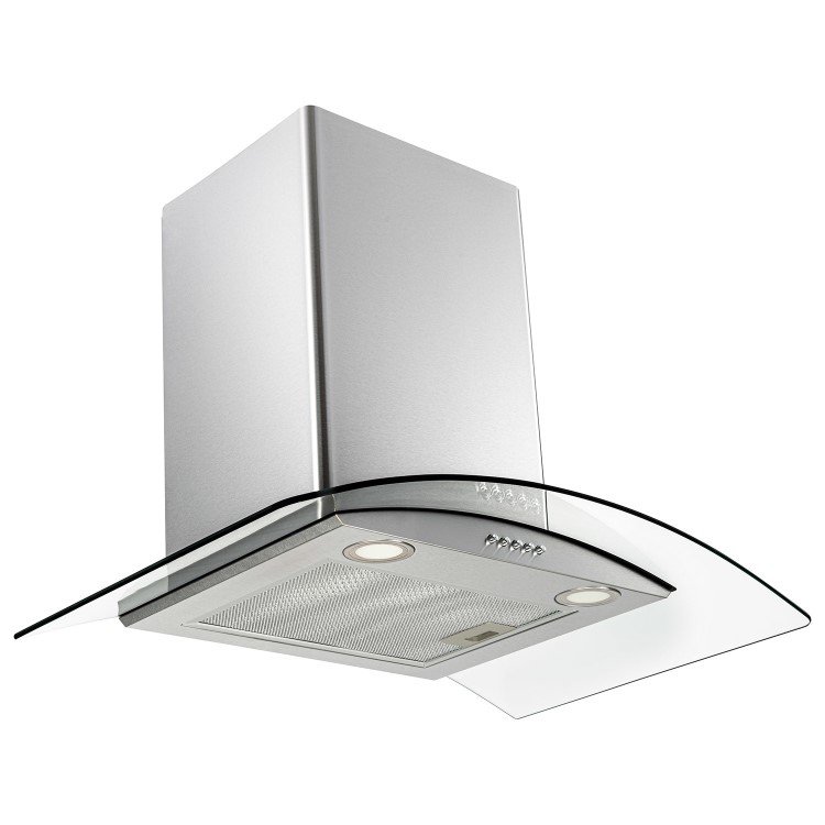 electriQ 70cm Curved Glass Chimney Cooker Hood - Stainless Steel