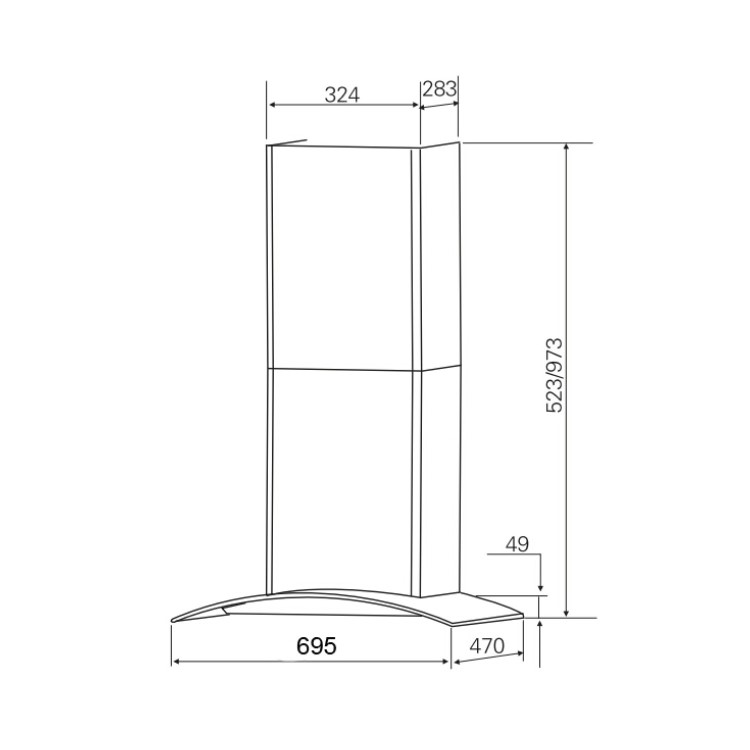 electriQ 70cm Curved Glass Chimney Cooker Hood - Stainless Steel