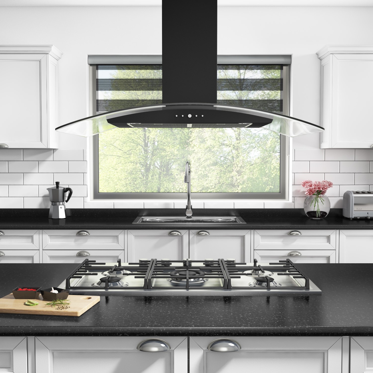 electriQ 90cm Curved Glass Island Cooker Hood - Black | electriQ