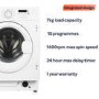 Refurbished electriQ eiQINTWM147A Integrated 7KG 1400 Spin Washing Machine White