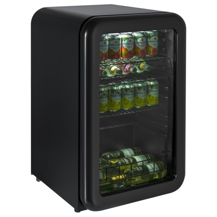 Refurbished electriQ eiQRETRO115DFBLK 115 Litre Retro Drinks Fridge Black