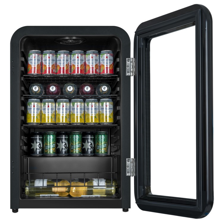 Refurbished electriQ eiQRETRO115DFBLK 115 Litre Retro Drinks Fridge Black