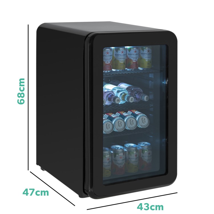 electriQ 70 Litre Retro Drinks Fridge - Glossy Black