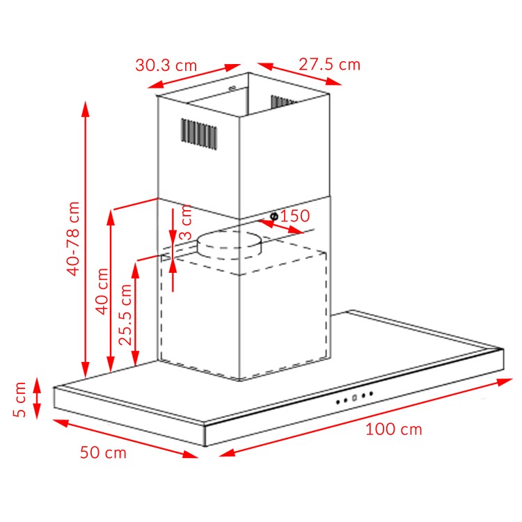 GRADE A1 - electriQ 100cm Slimline Box Touch Control Chimney Cooker Hood - Black Glass Front- 5 Year warranty