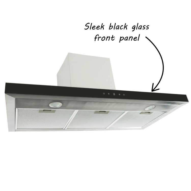 GRADE A1 - electriQ 100cm Slimline Box Touch Control Chimney Cooker Hood - Black Glass Front- 5 Year warranty