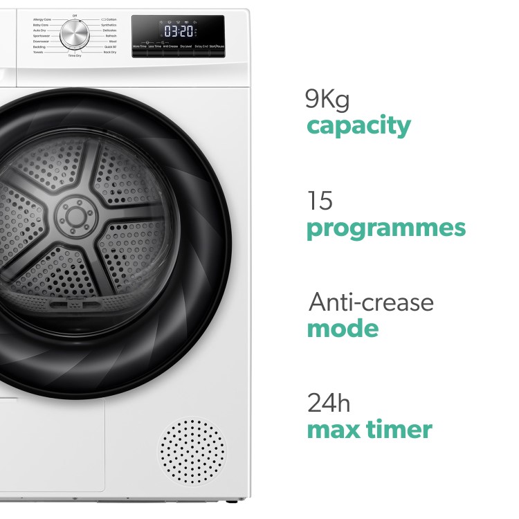 Refurbished electriQ eiQTDHPFS9 Freestanding Heat Pump 9KG Tumble Dryer White