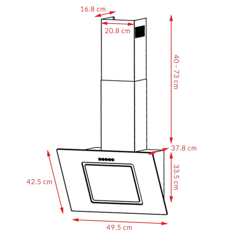 GRADE A1 - electriQ 60cm Sloping Black Glass Chimney Cooker Hood - 5 Year warranty