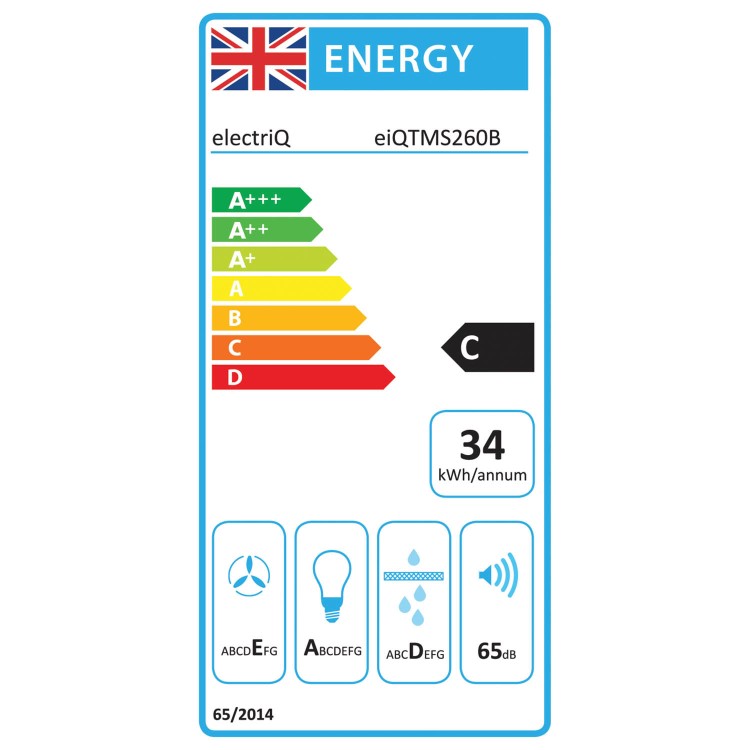 electriQ 60cm Sloping Glass Chimney Cooker Hood - Black