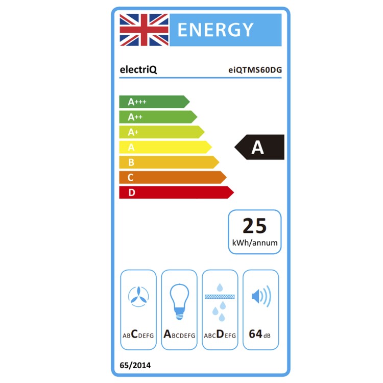electriQ 60cm Angled Hood with Touch Control - Slate Grey