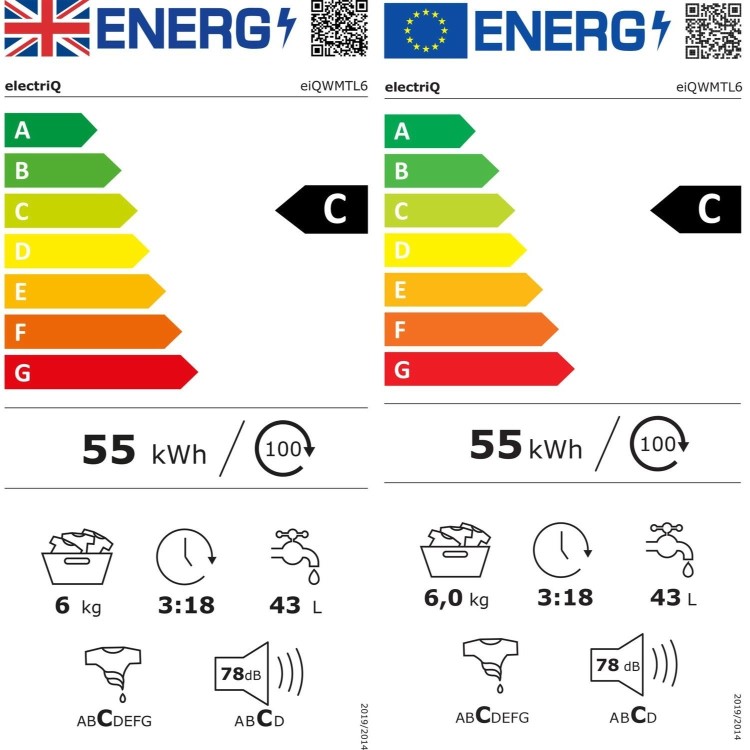Refurbished electriQ 6kg 1200rpm Top Loading Washing Machine - White
