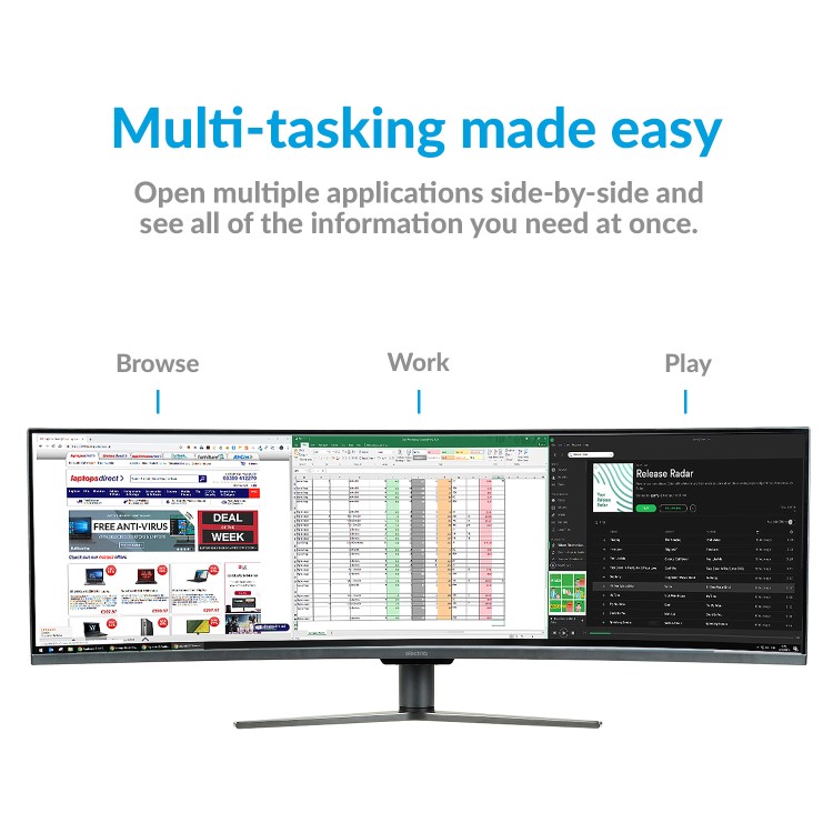 GRADE A2 - electriQ 49" QLED Double FHD Super UltraWide FreeSync HDR Curved Monitor