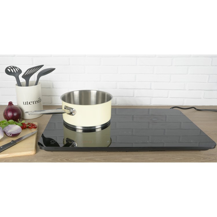 GRADE A1 - electriQ Portable Touch Control Dual Zone Induction Hob Black