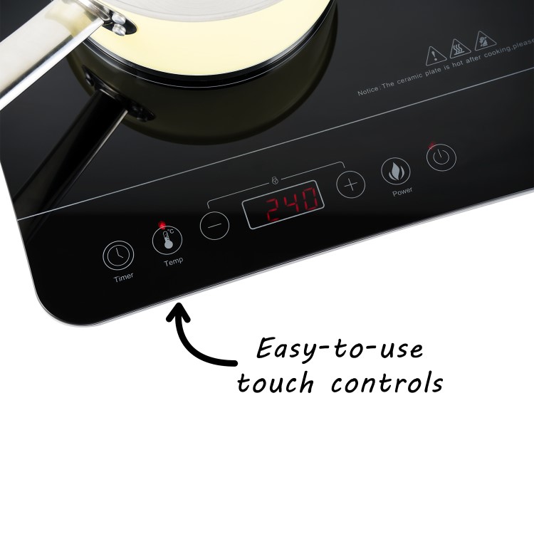 GRADE A1 - electriQ Portable Touch Control Dual Zone Induction Hob Black