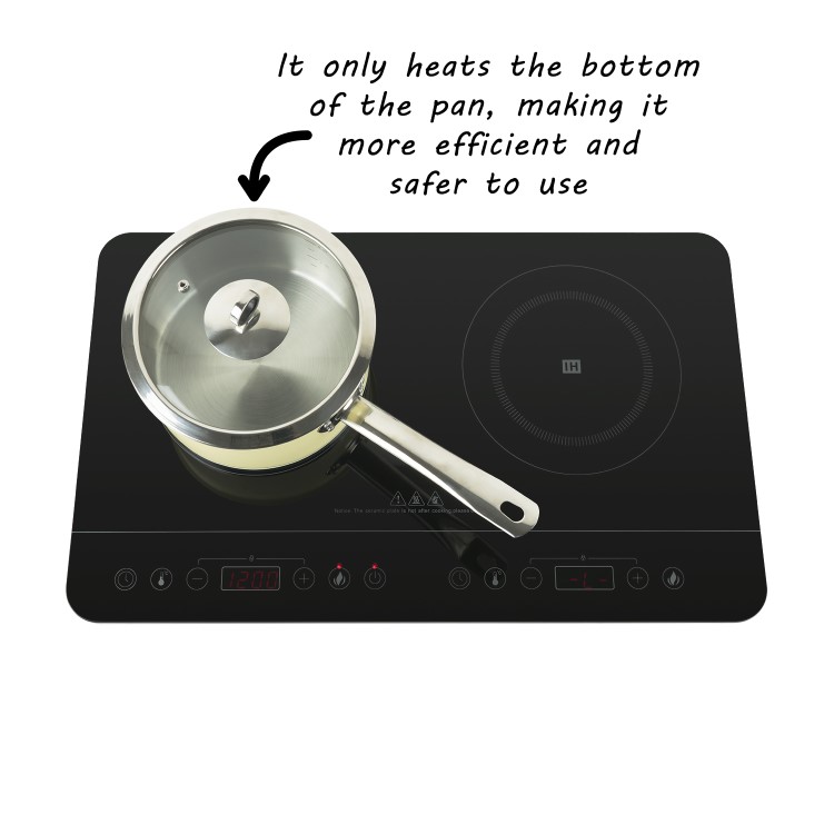 GRADE A1 - electriQ Portable Touch Control Dual Zone Induction Hob Black
