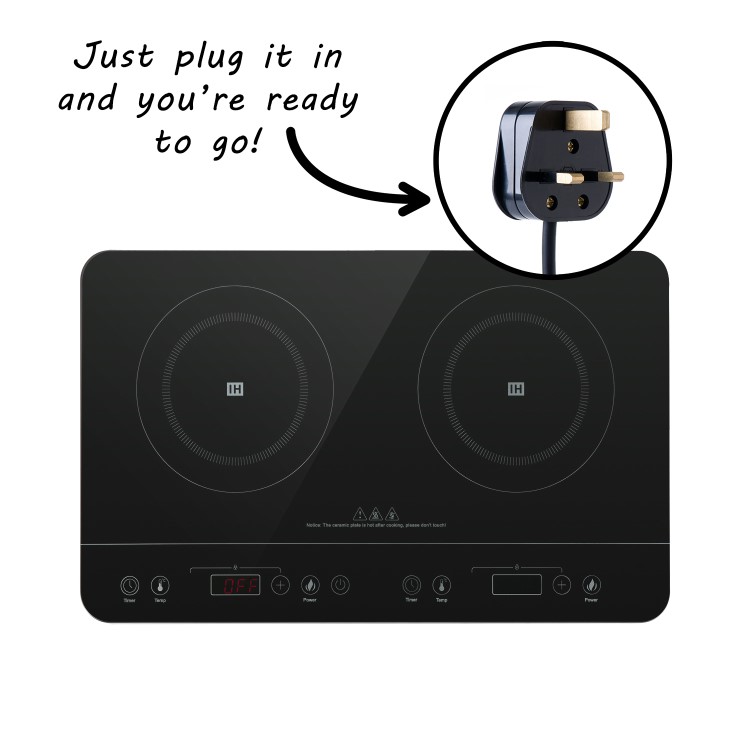 GRADE A1 - electriQ Portable Touch Control Dual Zone Induction Hob Black