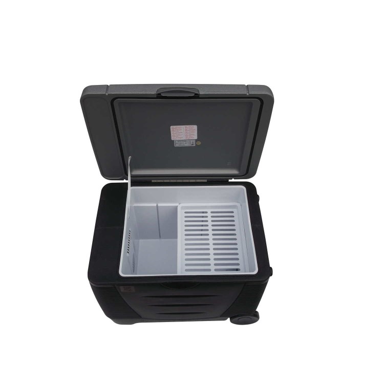 electriQ 45L Large Electric Plug In Portable Cool Box in Black with Wheels and Mains/12V Car Adapter