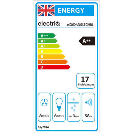 electriQ 60cm Angled Cooker Hood with Hand Gesture Sensor - Black