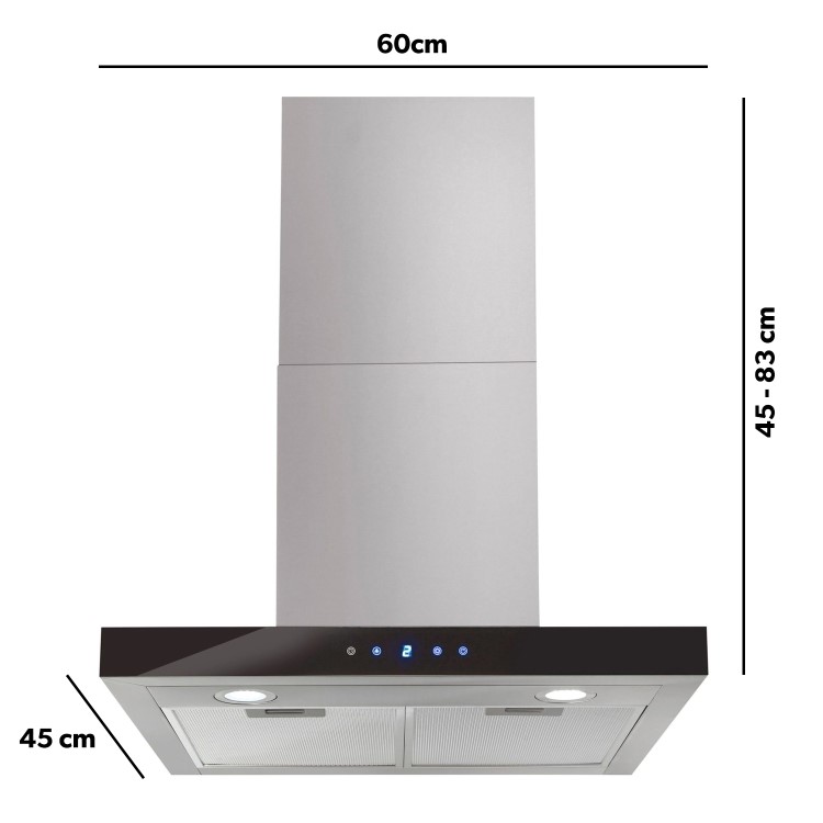 electriQ 60cm Touch Control Slimline Chimney Hood - Stainless Steel