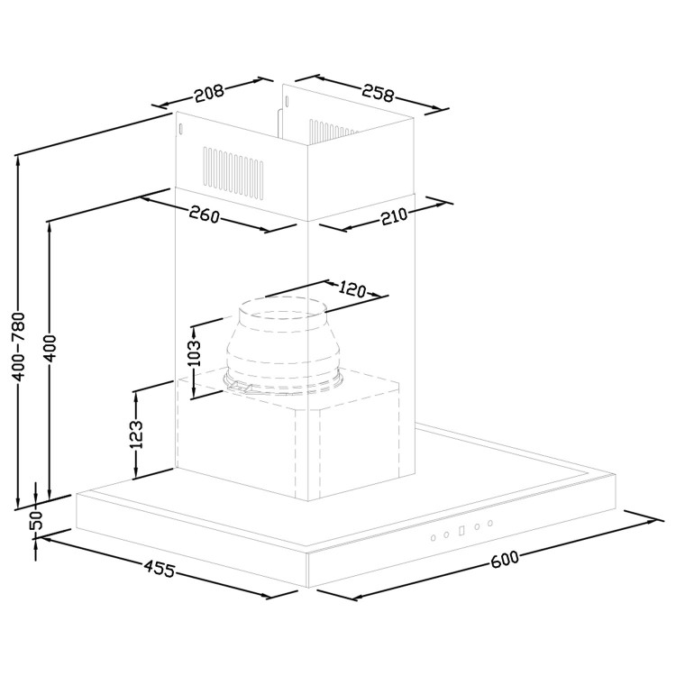 electriQ 60cm Touch Control Slimline Chimney Hood - Stainless Steel